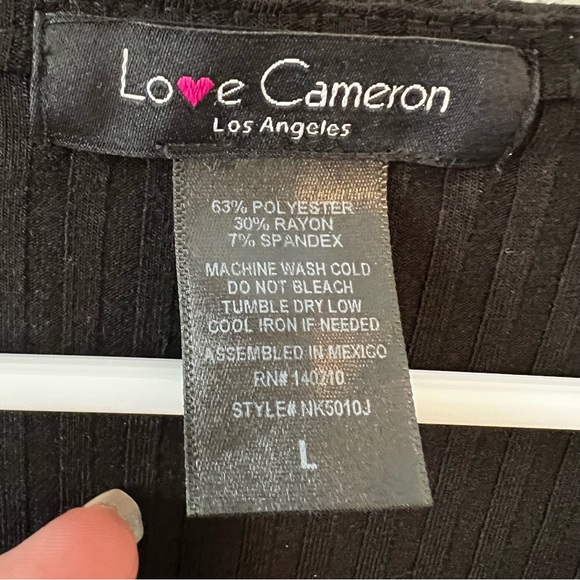 Love Cameron Black Long Sleeve Deep V-Neck Embellished Bodysuit Snap Chic comfy - Picture 7 of 11